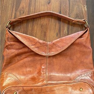 Frye Cara Hobo Marbled Brown Leather Shoulder Bag